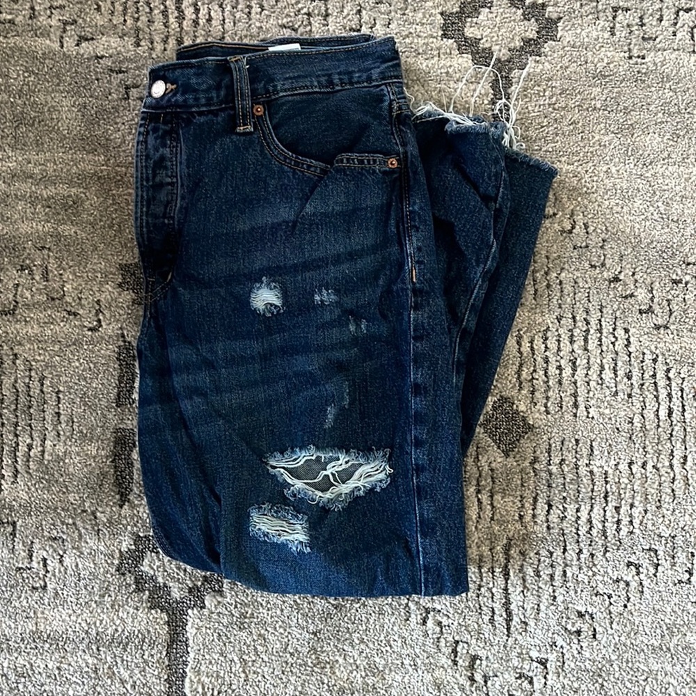 Oldnavy high rise, slouchy straight distressed pants, size 14